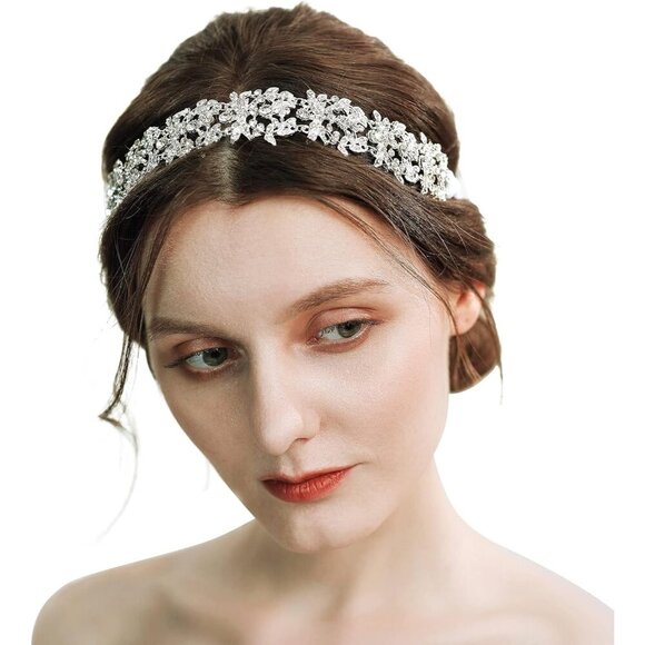 ❤️Women Sliver Bridal Handmade Wedding Party Hairband  Austrian Crystal Floral - Picture 1 of 6